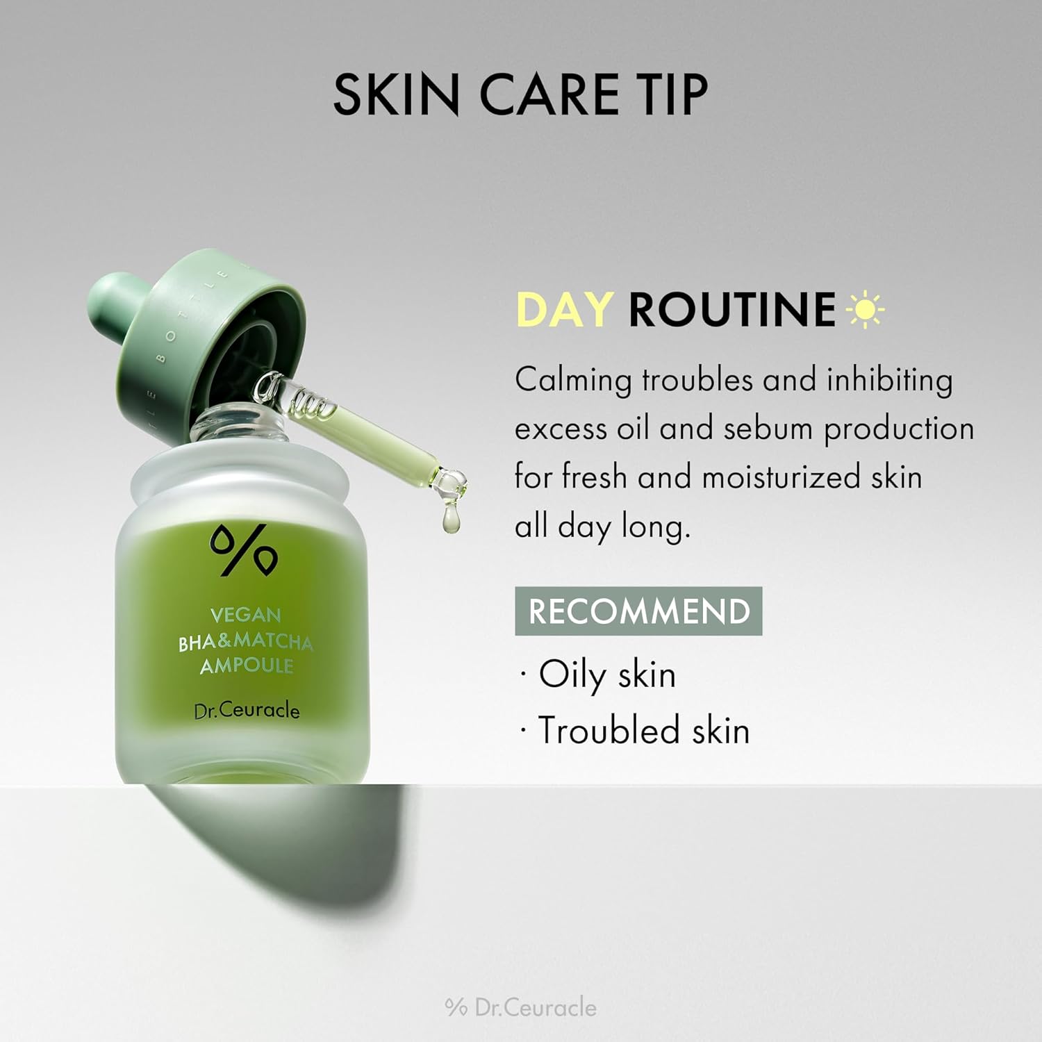 Sebumu regulējoša ampula ar BHA un matču Dr.Ceuracle Vegan BHA & Matcha Ampoule