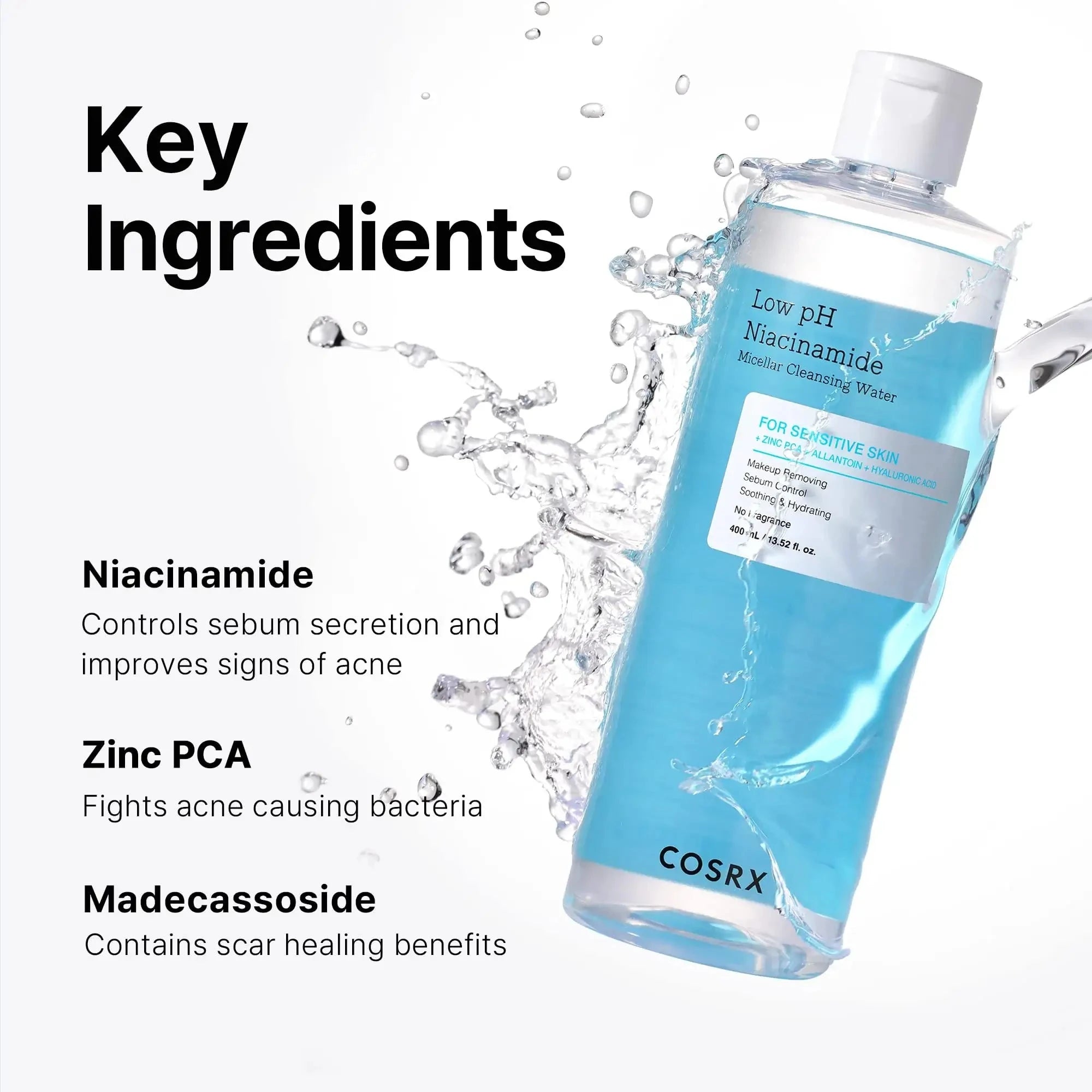 Micelārais ūdens ar niacinamīdu COSRX Low pH Niacinamide Micellar Cleansing Water