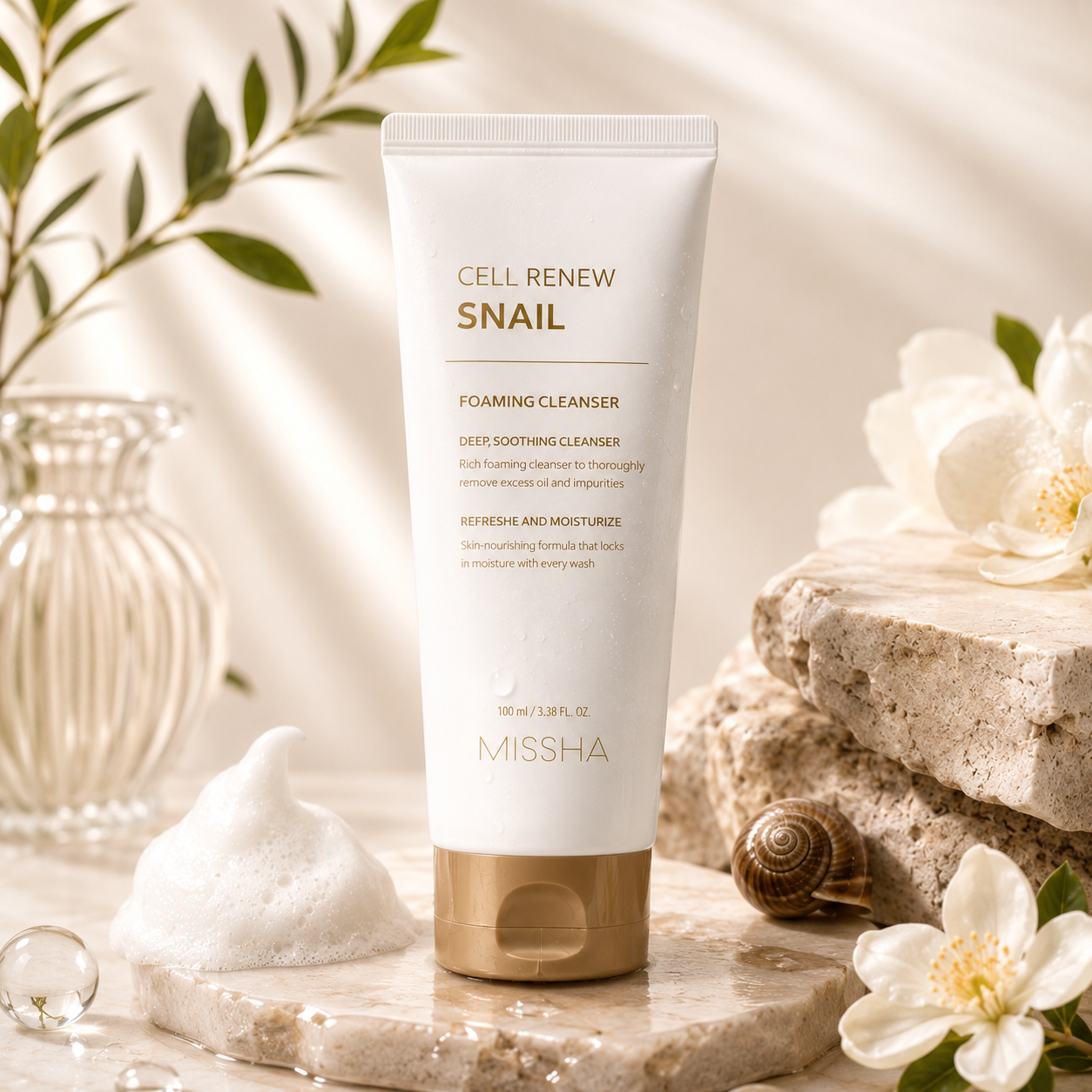 Facial cleansing foam with snail mucus extract Missha Super Aqua Cell Renew Snail Cleansing Foam