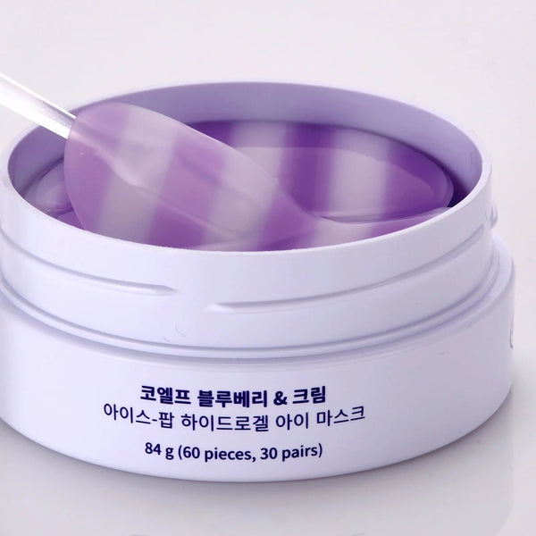 Barojoši spilventiņi ādai zem acīm ar mellenēm un saldo krējumu Koelf blueberry & cream eye masks