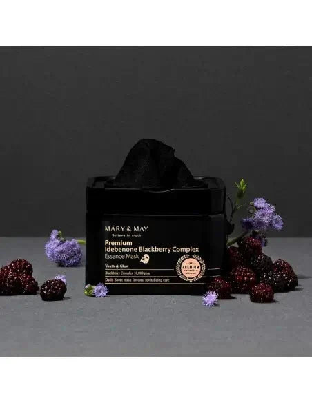 Antioksidanta masku komplekts ar idebenonu Mary&May Premium Idebenone Blackberry Complex Essence Mask