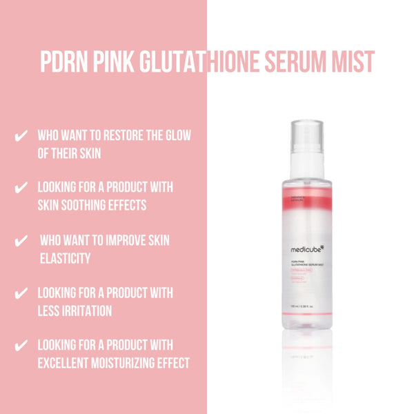 Serums-izsmidzināmais līdzeklis mirdzuma piešķiršanai ādai Medicube PDRN Pink Glutathione Serum Mist