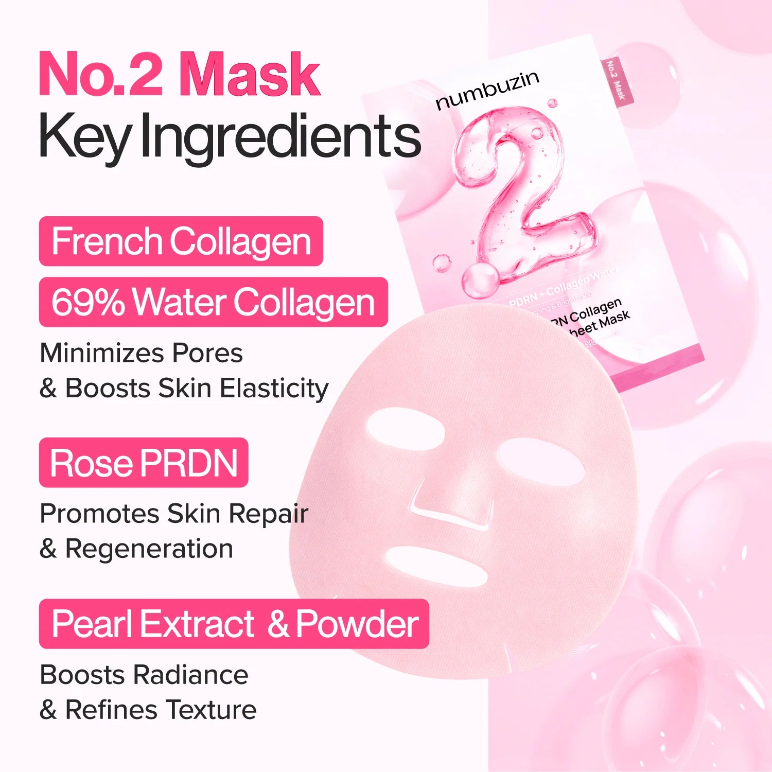 Numbuzin No.2 Rose PDRN Collagen Plumping Sheet Mask
