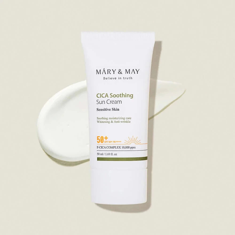 Nomierinošs saules aizsargkrēms ar centellu Mary&May CICA Soothing Sun Cream SPF 50+ PA++++