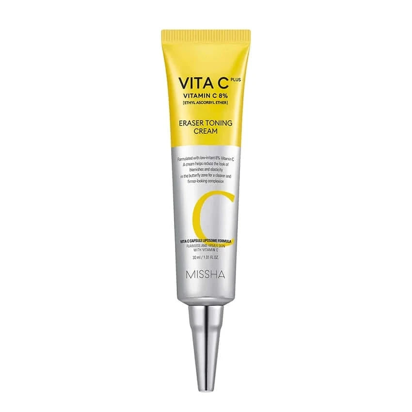 Maigi balinošs krēms ar sastāvā iekļautiem 8% C vitamīna Missha Vita C Plus Eraser Toning Cream