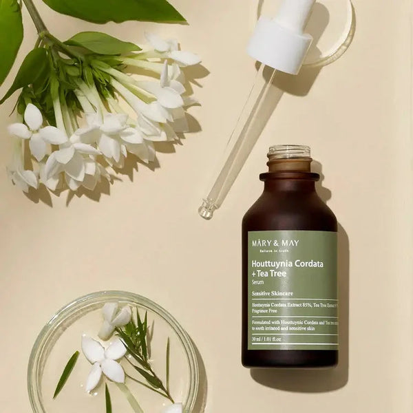 Nomierinoša ampula ar Sirdsveida hotūnija un tējas koku Mary&May Houttuynia Cordata + Tea Tree Serum