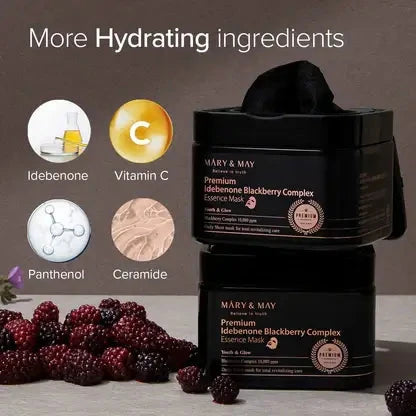 Antioksidanta masku komplekts ar idebenonu Mary&May Premium Idebenone Blackberry Complex Essence Mask